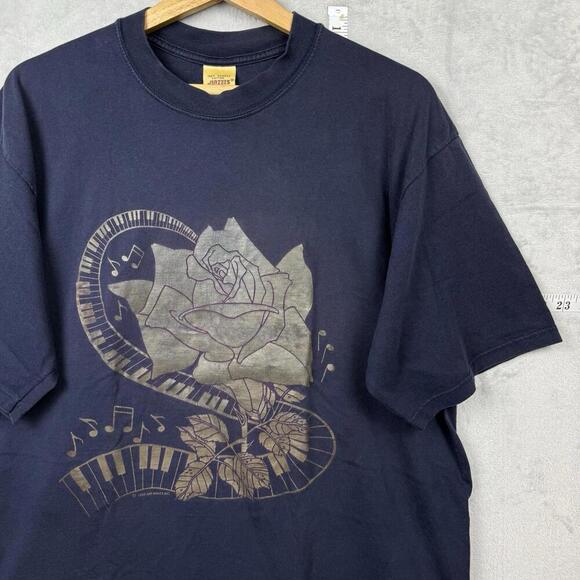 Vintage Air Waves Gold Metallic Rose Music T-Shirt XL Jerzees 385 Scotland Made - Picture 2 of 9